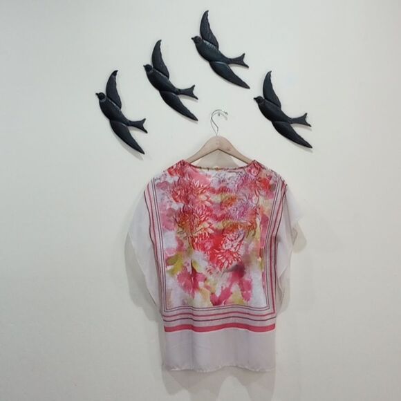 Chico's Fina Floral Flutter Sleeve Scarf Print Blouse - Size 0 / S - Picture 2 of 9